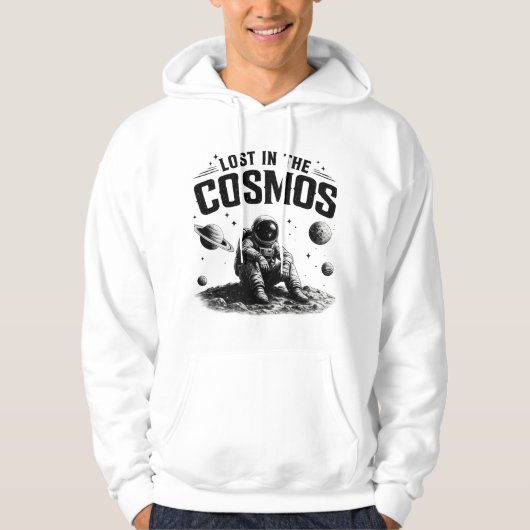 Lost in the Cosmos Astronaut Witte Pullover Hoodie (Voorkant)