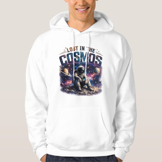 Lost in the Cosmos Astronaut Witte Pullover Hoodie (Voorkant)