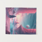 Lost in the Cosmos — Pink Planet Dreamscape Wandkleed (Voorkant (horizontaal))