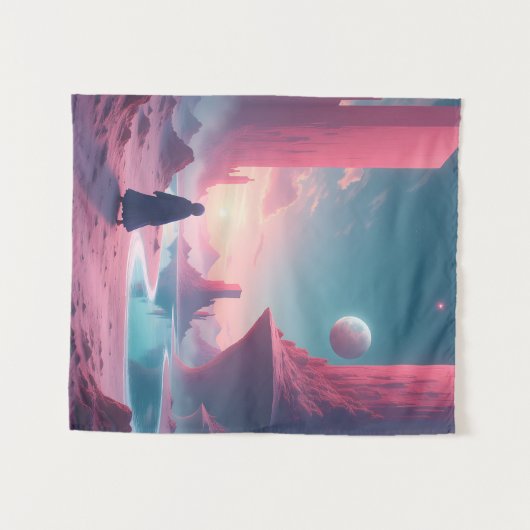 Lost in the Cosmos — Pink Planet Dreamscape Wandkleed (Voorkant (horizontaal))