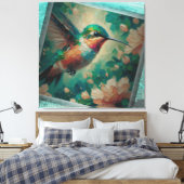 Lost in the Sea — Hummingbird Textured Painting Canvas Afdruk (Insitu (Slaapkamer))