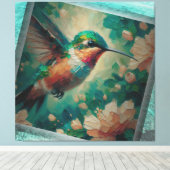 Lost in the Sea — Hummingbird Textured Painting Canvas Afdruk (Insitu (Houten vloer))