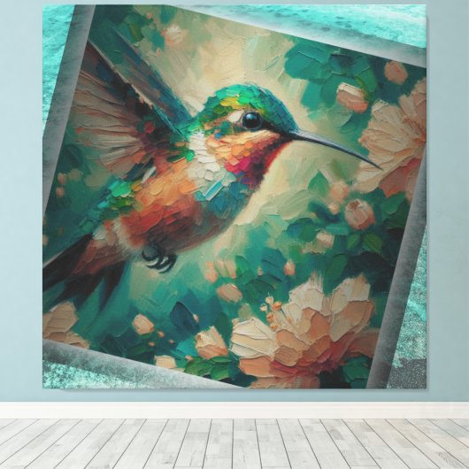 Lost in the Sea — Hummingbird Textured Painting Canvas Afdruk (Insitu (Houten vloer))