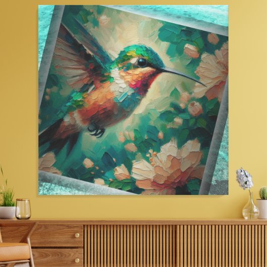 Lost in the Sea — Hummingbird Textured Painting Canvas Afdruk (Insitu (Woonkamer))