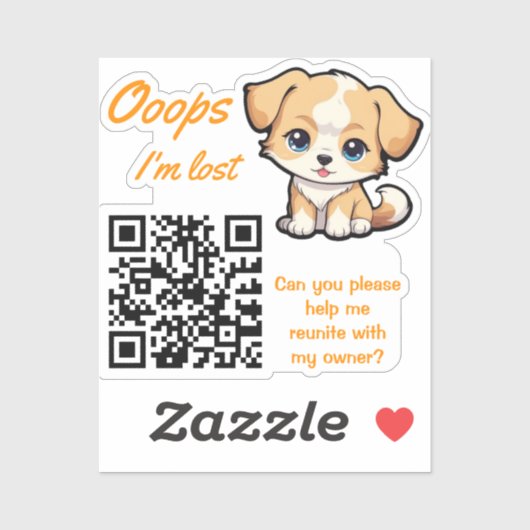 Lost Item Return QR Sticker Adorable Puppy (Vel)