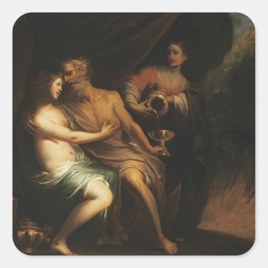 Lot en zijn Daughters (olie op doek) 3 Vierkante Sticker (Voorkant)