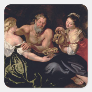 Lot en zijn dochters vierkante sticker