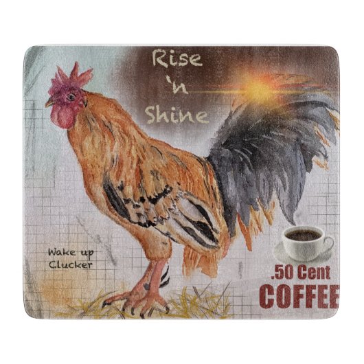 Lot Rooster  Fun Glass Cutting board Snijplank (Voorkant)