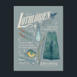 LOTHLORIEN™ Watercolor Collage Graphic Briefkaart<br><div class="desc">Step into the golden woods of Middle-earth™ with this enchanting Lord of the Rings™ design inspired by Lothlórien™. Featuring elegant Elven elements — from flowing cloaks and intricately crafted blades to a graceful bow, vial of light, and delicate leaves drifting on the breeze — this artwork captures the quiet beauty...</div>