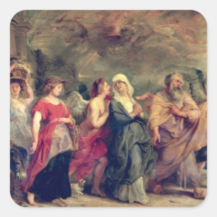 Lot's Family Leaving Sodom, 1625 (olie op het pane Vierkante Sticker