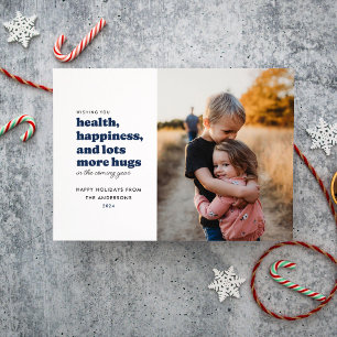 Lots More Hugs Foto Kerstkaart (Blauw)