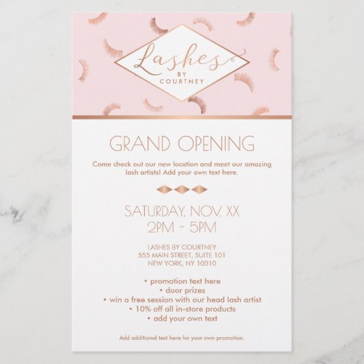 Lots of Lashes Pattern Lash Salon Roze/Roze Goud Flyer (Voorkant)