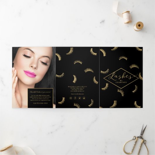 Lots of Lashes Pattern Lash Salon Zwarte Brochure Drieluik Kaart (Buitenkant)