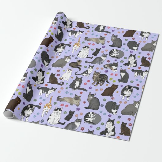 Lotsa Cats paarse rol Cadeaupapier (Uitgerold)