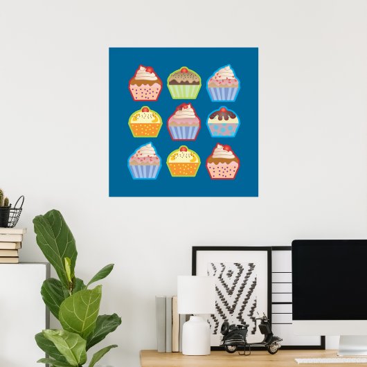 Lotsa Cupcakes Blue Poster (Thuiskantoor)