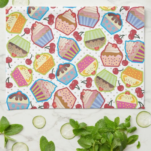 Lotsa Cupcakes in Cherries Kitchen Towel Theedoek (Gevouwen)