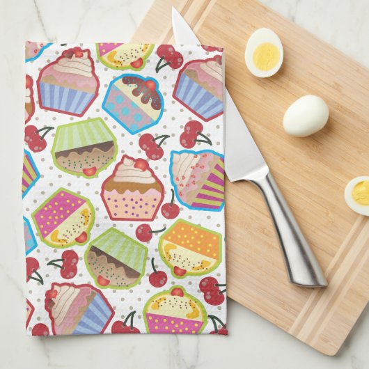 Lotsa Cupcakes in Cherries Kitchen Towel Theedoek (Quarter Fold)