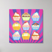 Lotsa Cupcakes Paars Blauwe Strepen Verpakt Canvas (Voorkant)
