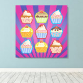 Lotsa Cupcakes Paars Blauwe Strepen Verpakt Canvas (Insitu (Houten vloer))