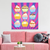 Lotsa Cupcakes Paars Blauwe Strepen Verpakt Canvas Afdruk (Insitu (Woonkamer))
