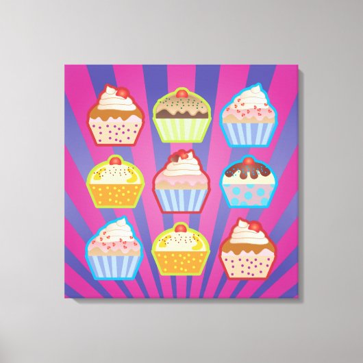 Lotsa Cupcakes Paars Blauwe Strepen Verpakt Canvas Afdruk (Voorkant)
