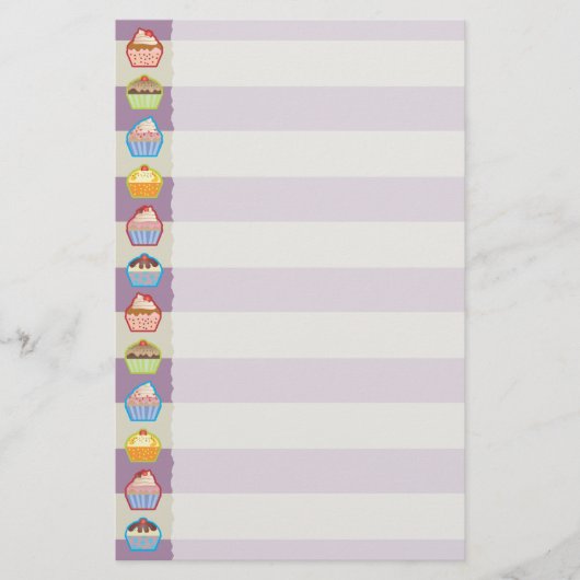 Lotsa Cupcakes Paarse Stripes Stationery Briefpapier (Voorkant)