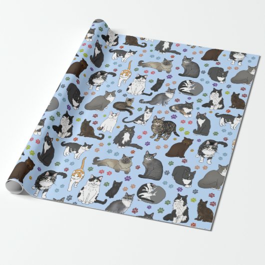 Lotsa Katten blauwe rol Cadeaupapier (Uitgerold)