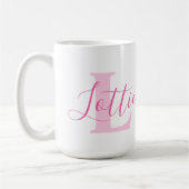 Lottie naam betekenis en roze monogram tekst koffiemok (Links)
