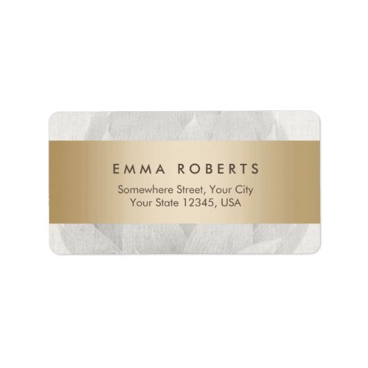 Lotus achtergrond Goud Gestreept Elegant Linnen Etiket (Voorkant)