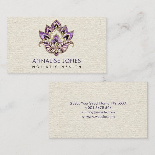 Lotus - Amethyst en Gold op canvas Visitekaartje (Voorkant / Achterkant)