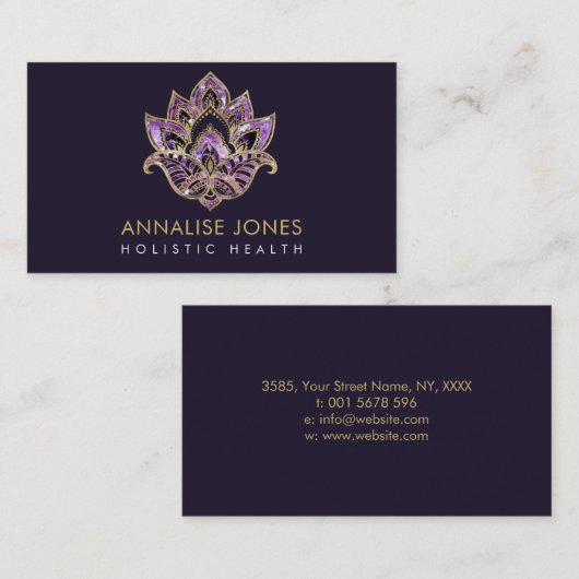 Lotus - Amethyst textuur en gouden versierd Visitekaartje (Voorkant / Achterkant)