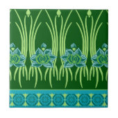 LOTUS, ART NOUVEAU FLORAL: BLAUW GROENE SCHERM TEGELTJE (Voorkant)