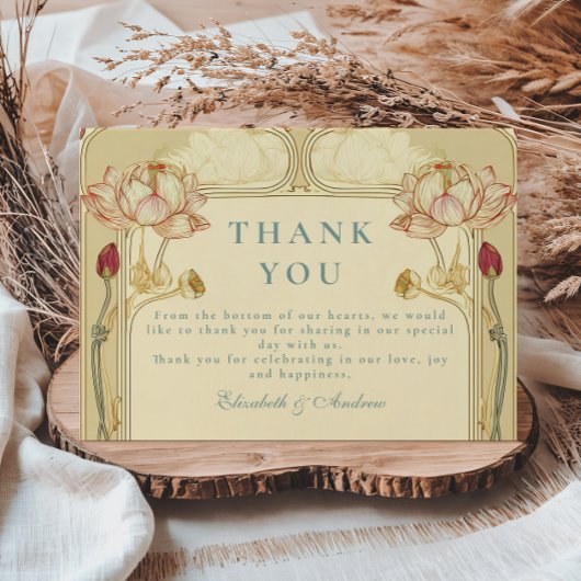 Lotus Art Nouveau Floral Wedding Bedankkaart