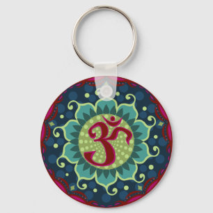 Lotus Aum - OM - Rood, blauw en Blauwgroen Sleutel Sleutelhanger