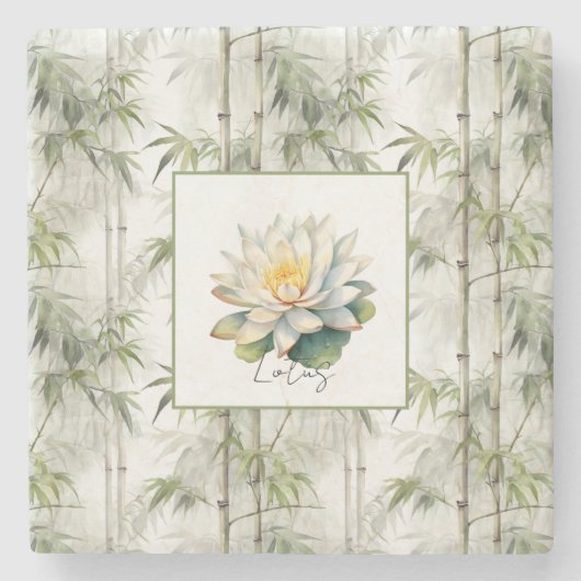 Lotus Bloem Bamboe   Stenen Onderzetter (Voorkant)