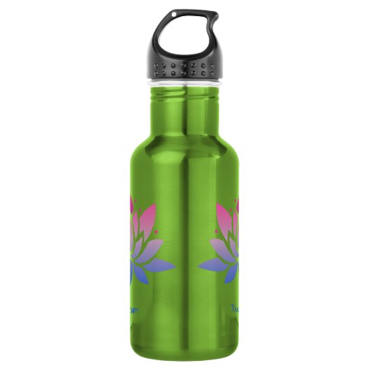 Lotus bloem blauw roze aangepaste tekst waterfles  (Voorkant)