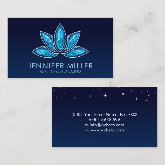 Lotus Bloem - Blauwe Agaat Geode Visitekaartje (Voorkant / Achterkant)