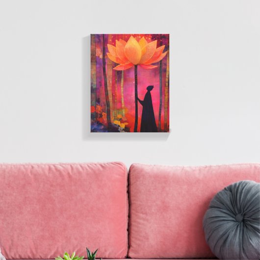 Lotus bloem en engelachtig canvas afdruk (Insitu (Woonkamer))
