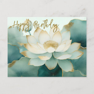 Lotus bloem gouden randen Happy Birthday Briefkaart