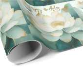 Lotus bloem gouden randen Happy Birthday Cadeaupapier (Rol Hoek)