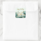 Lotus bloem gouden randen Happy Birthday Vierkante Sticker (Tas)