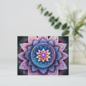 Lotus Bloem Heilige Geometrie Keelchakra Reiki Briefkaart (Staand voorkant)