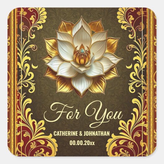 Lotus bloem Hindi bloemen bordeaux goud Indiaas Vierkante Sticker (Voorkant)