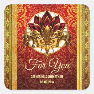 Lotus bloem Hindi olifanten traditionele etnische Vierkante Sticker
