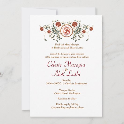 Lotus Bloem Logo OM Symbool Hindoe Bruiloft Kaart (Voorkant)