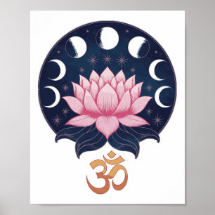 Lotus Bloem Maanfasen Zen Yoga Liefhebber Spiritue Poster