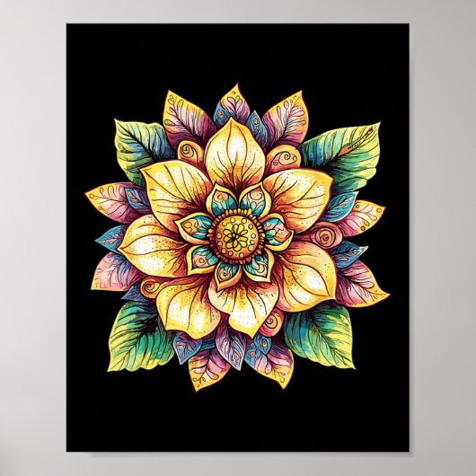 Lotus Bloem Mandala Boho Fantasie Poster (Voorkant)