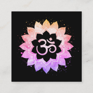 Lotus bloem Mandala Om Aum. Symbool Vierkante Visitekaartje