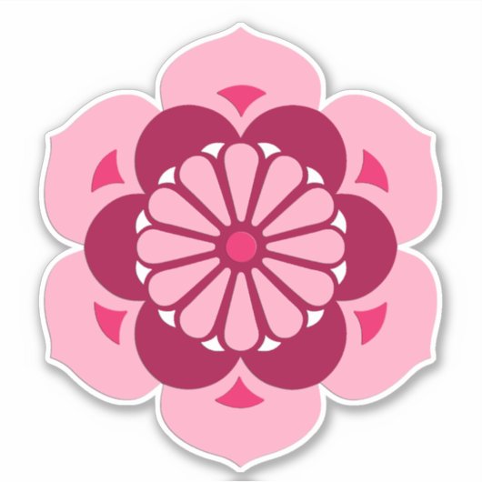 Lotus Bloem Mandala, Roze, Fuchsia en Bourgogne Sticker (Voorkant)