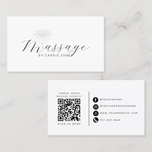 Lotus Bloem Massage Therapeut QR Code Visitekaartje (Voorkant / Achterkant)